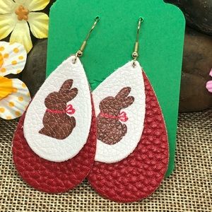 Easter chocolate bunny faux leather Earrings